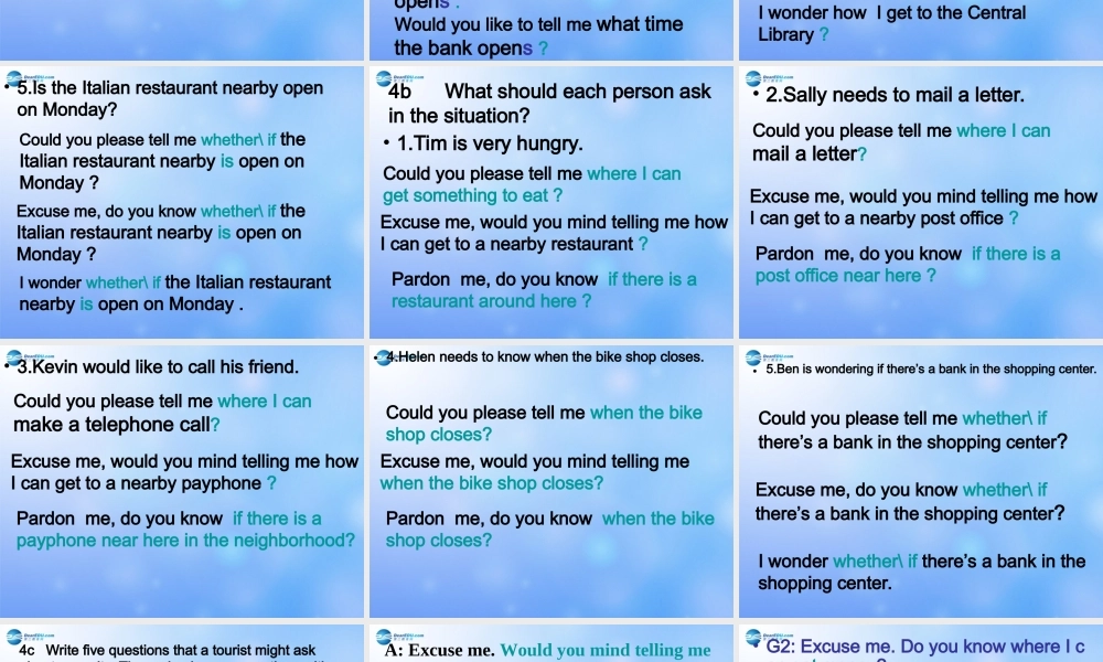 九年级英语全册 Unit 3 Could you please tell me where the restrooms are？Section A 4a-4c课件 （新版）人教新目标版.ppt