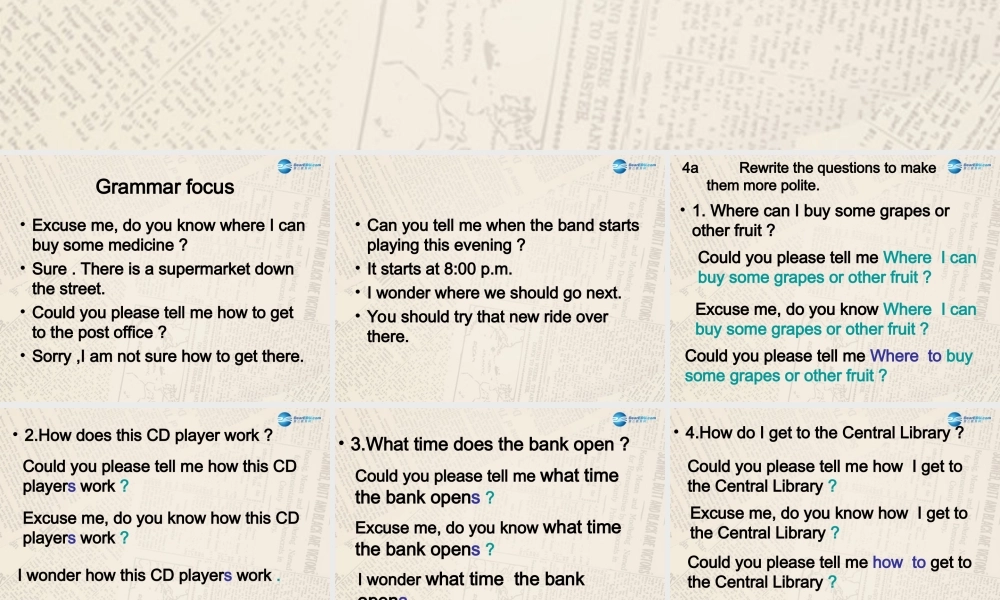 九年级英语全册 Unit 3 Could you please tell me where the restrooms are？（Period5）课件 （新版）人教新目标版.ppt