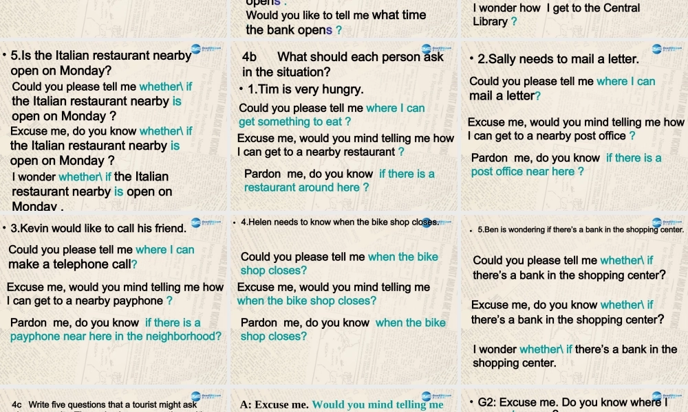 九年级英语全册 Unit 3 Could you please tell me where the restrooms are？（Period5）课件 （新版）人教新目标版.ppt