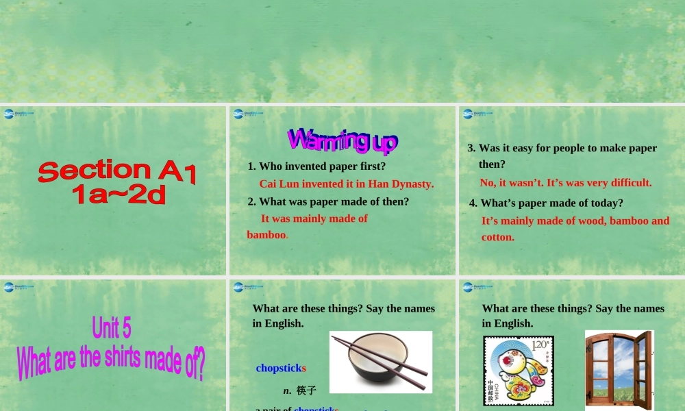 九年级英语全册 Unit 5 What are the shirts made of？Section A1课件.ppt