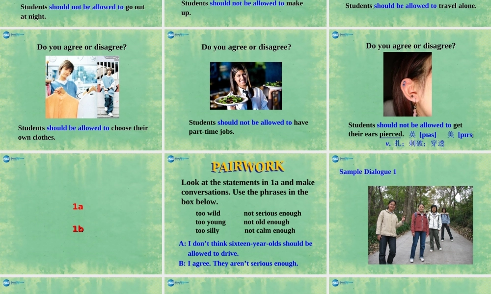 九年级英语全册 Unit 7 Teenagers should be allowed to choose their own chothes Section A（1a-1c）课件.ppt