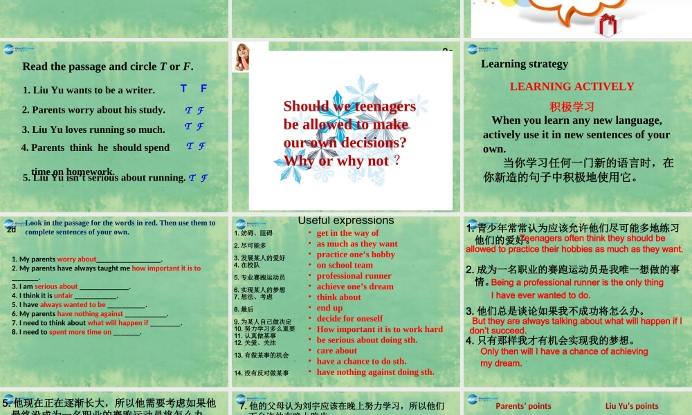 九年级英语全册 Unit 7 Teenagers should be allowed to choose their own chothes Section B（2a-2e）课件.ppt