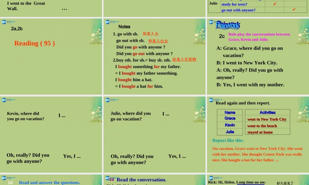 八年级英语上册 Unit 1 Where did you go on vacation Section A 2a-2c课件.ppt