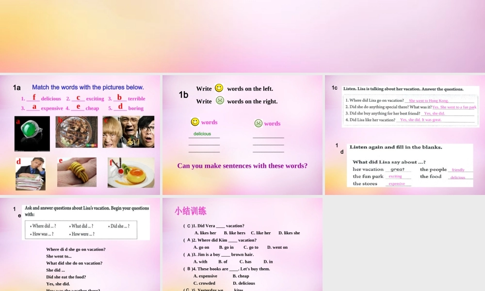 八年级英语上册 Unit 1 Where did you go on vacation Section B（1a-1e）课件.ppt