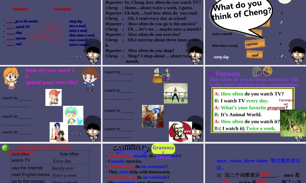 八年级英语上册 Unit 2 How often do you exercise Period 2课件.ppt