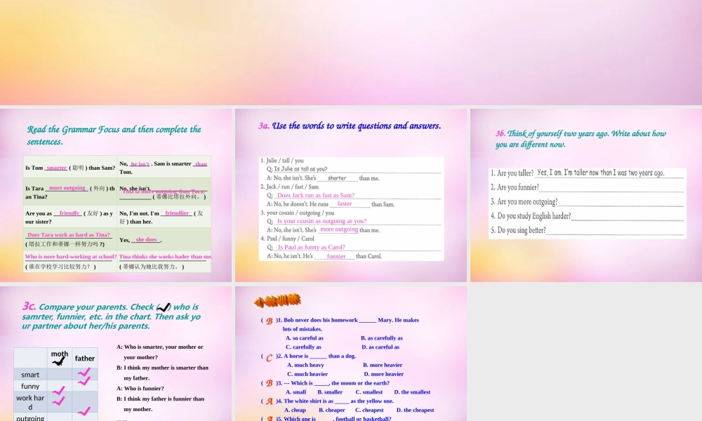 八年级英语上册 Unit 3 I'm more outgoing than my sister Section A（Grammar Focus-3c）课件.ppt