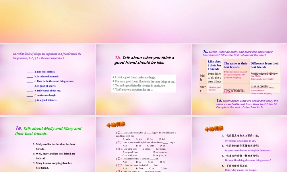 八年级英语上册 Unit 3 I'm more outgoing than my sister Section B（1a-1e）课件.ppt