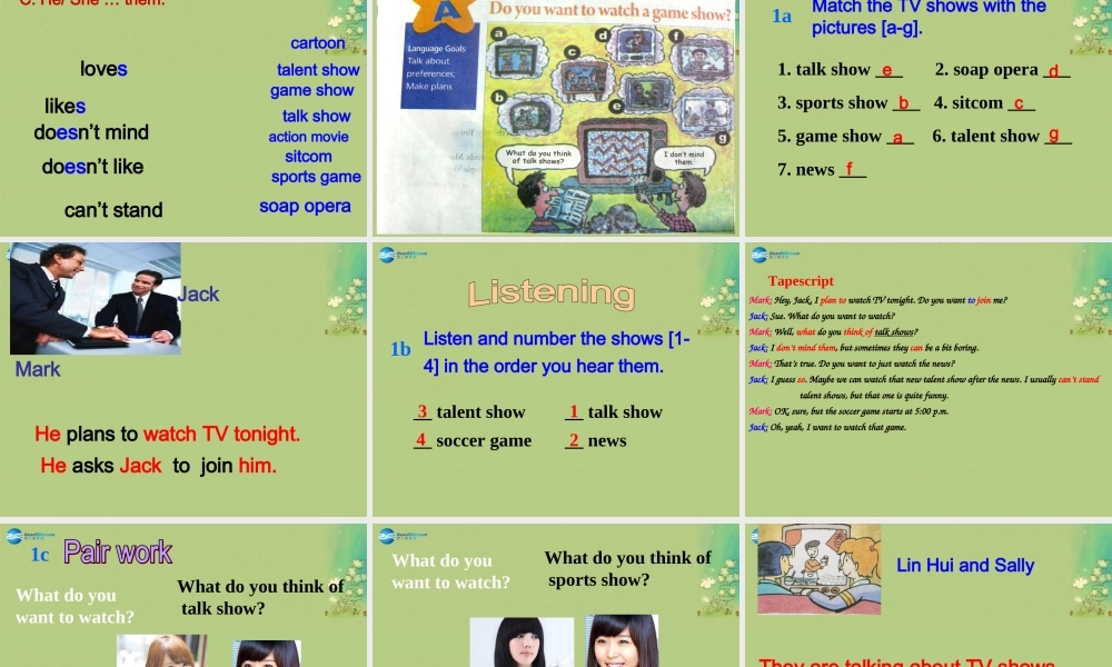 八年级英语上册 Unit 5 Do you want to watch a game show Section A（1a-2c）课件.ppt