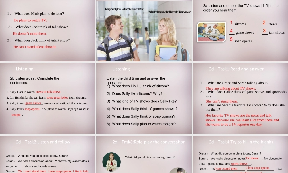 八年级英语上册 Unit 5 Do you want to watch a game show Section A（1a-2d）课件.ppt