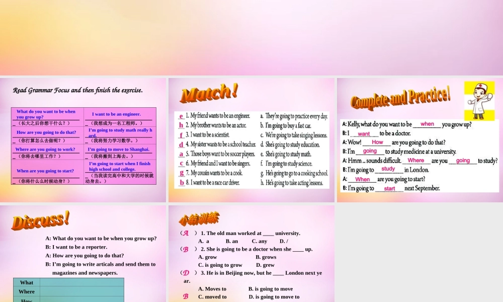 八年级英语上册 Unit 6 I'm going to study computer science Section A（geammar focus-3c）课件.ppt