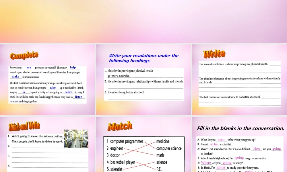 八年级英语上册 Unit 6 I'm going to study computer science Section B（3a-self check）课件.ppt