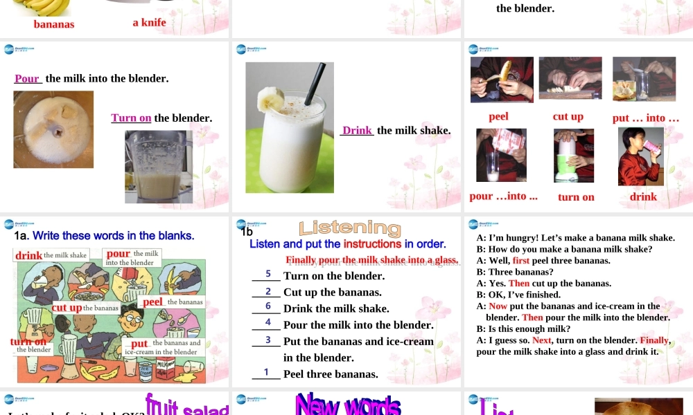 八年级英语上册 Unit 8 How do you make a banana milk shake SectionA1课件.ppt