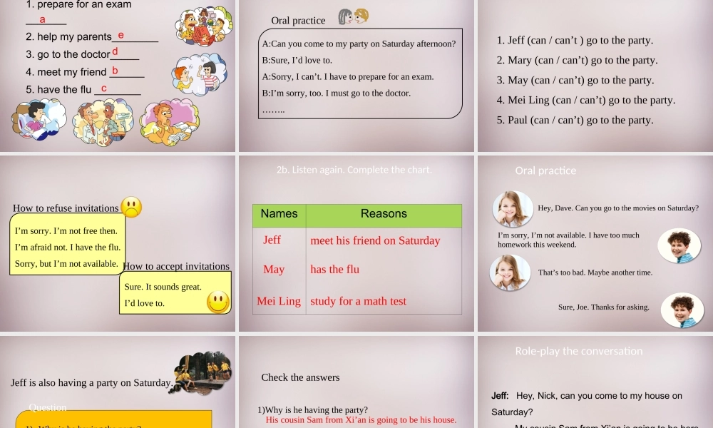 八年级英语上册 Unit 9 Can you come to my party Section A（1a-2d）课件.ppt