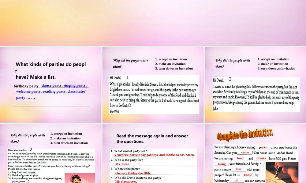 八年级英语上册 Unit 9 Can you come to my party Section B（2a-2e）课件.ppt