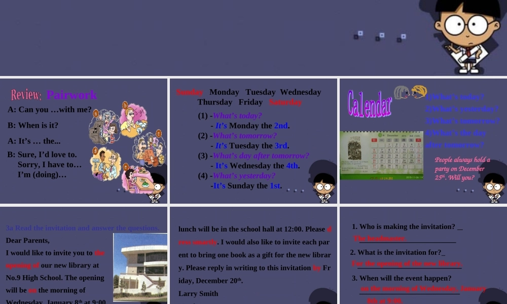 八年级英语上册 Unit 9 Can you come to my party Section B 3课件.ppt