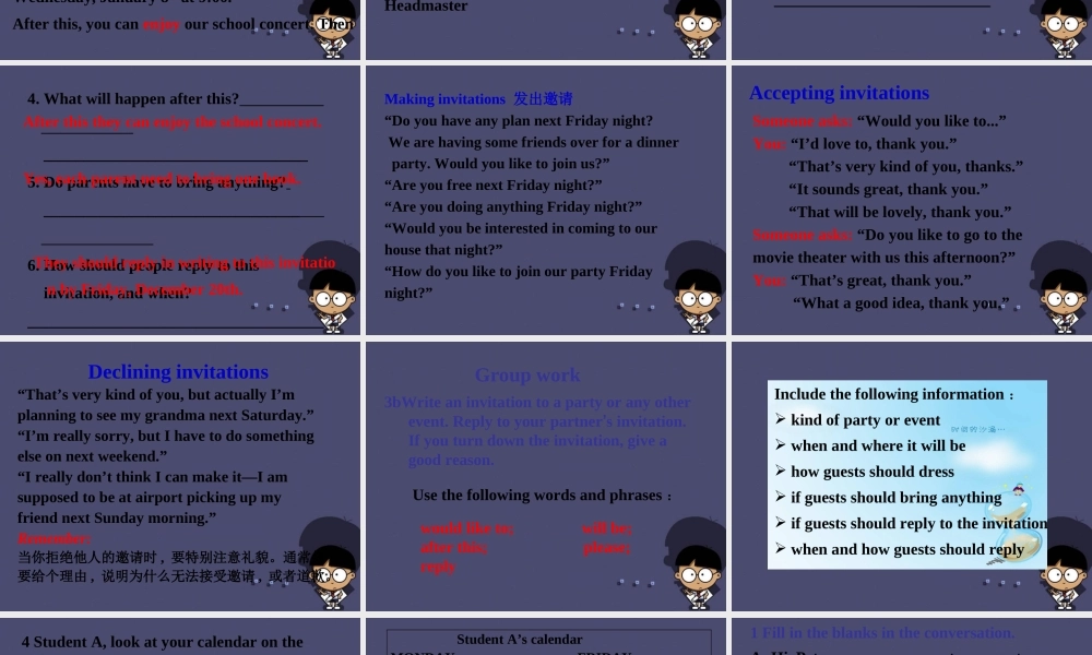 八年级英语上册 Unit 9 Can you come to my party Section B 3课件.ppt