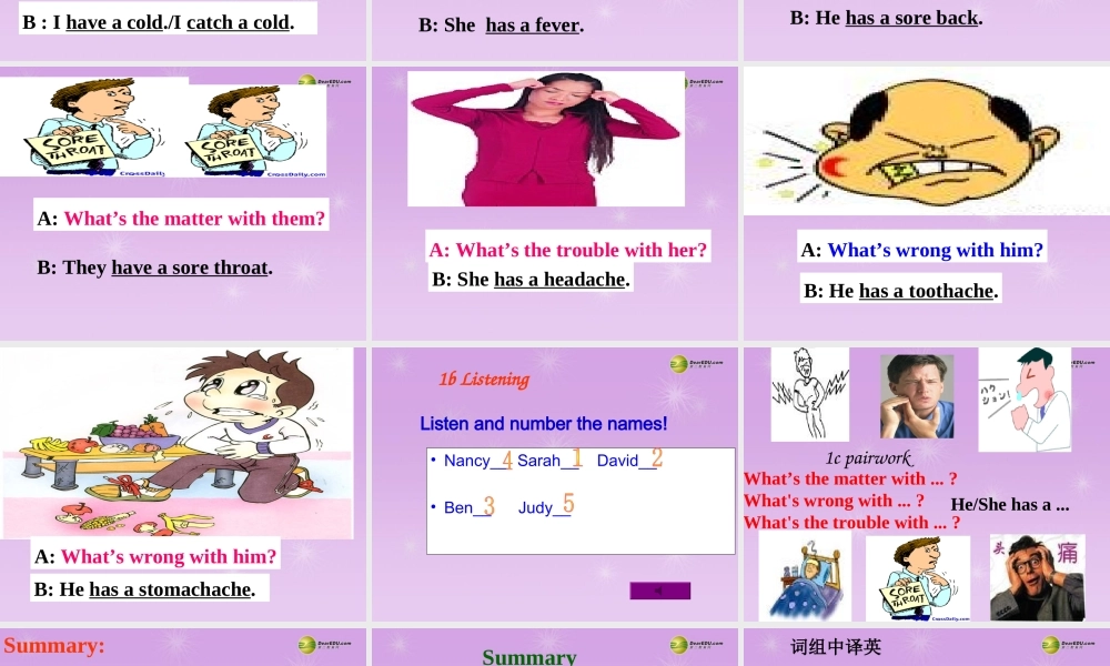 八年级英语下册 Unit 1 What's the matter？Section A period 1(1a-1c)课件 .ppt