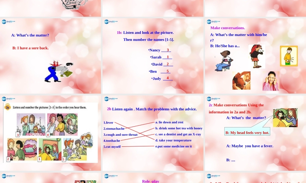 八年级英语下册 Unit 1 What’s the matter Section A教学课件 .ppt