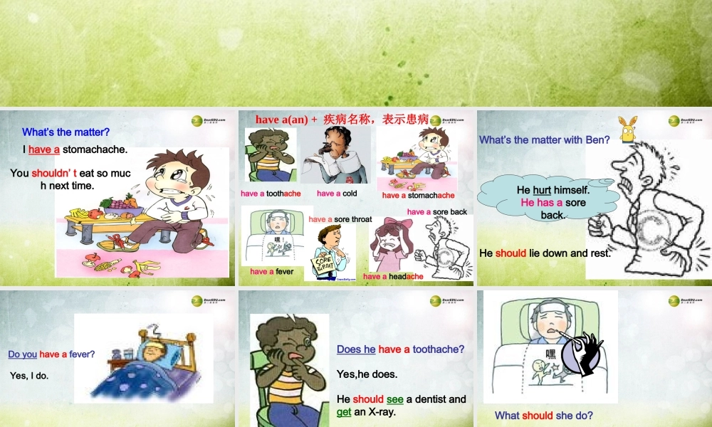 八年级英语下册 Unit 1 What’s the matter？Section A 4a课件 .ppt