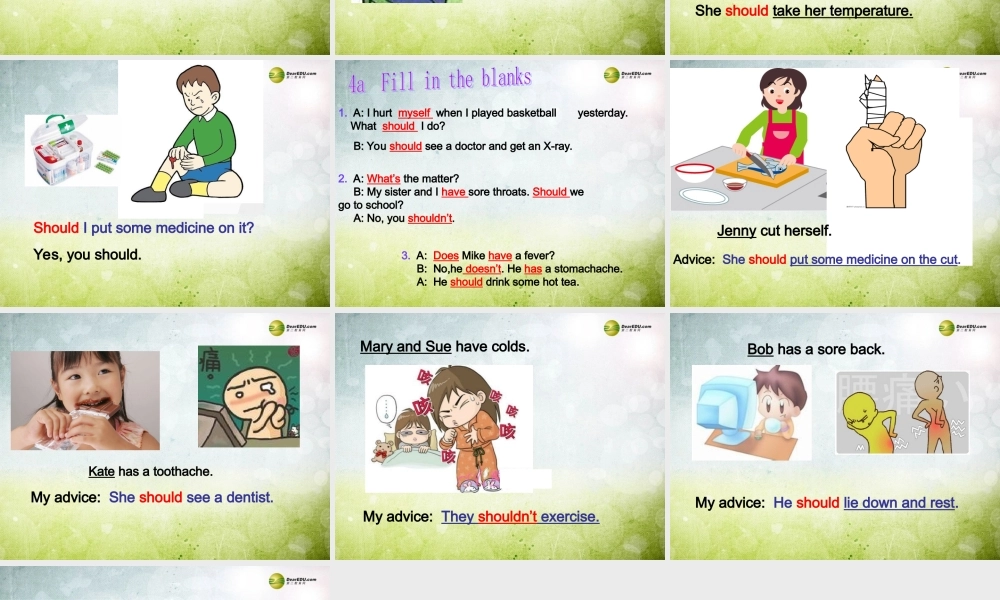 八年级英语下册 Unit 1 What’s the matter？Section A 4a课件 .ppt