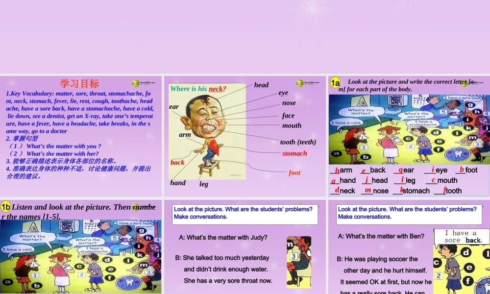 八年级英语下册 Unit 1 What’s the matter（Section A 1a-2d）课件 .ppt