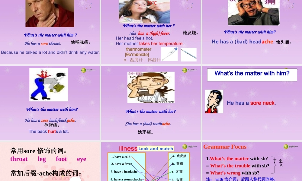 八年级英语下册 Unit 1 What’s the matter（Section A 1a-1c）课件 .ppt