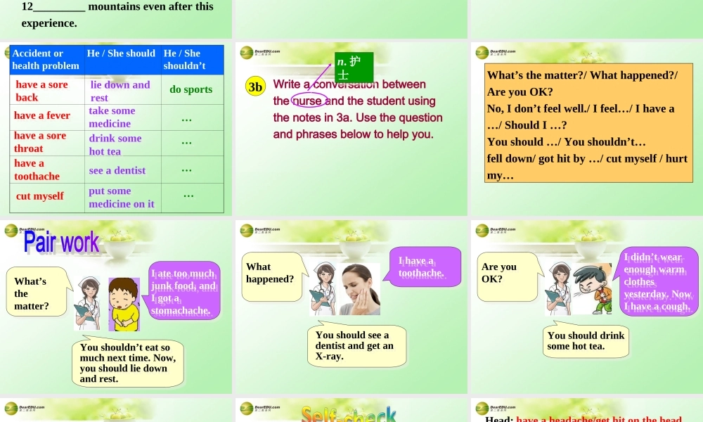 八年级英语下册 Unit 1 What’s the matter？Section B(3a-Self check)精品课件 .ppt