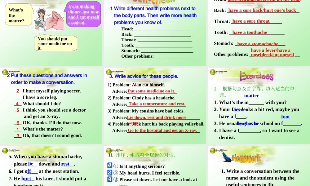 八年级英语下册 Unit 1 What’s the matter？Section B(3a-Self check)精品课件 .ppt