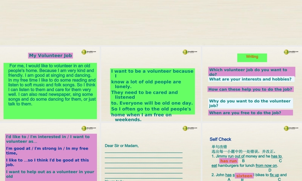 八年级英语下册 Unit 2 I’ll help to clean up the city parks Period 5课件 .ppt