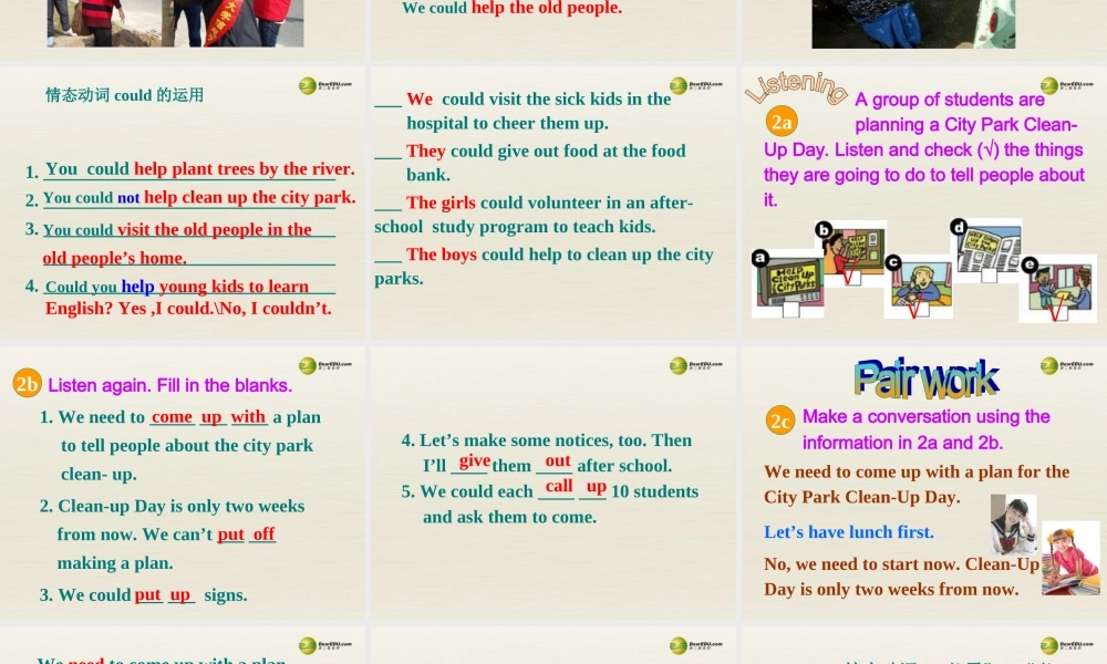 八年级英语下册 Unit 2 I’ll help to clean up the city parks Section A 2a-2c课件 .ppt