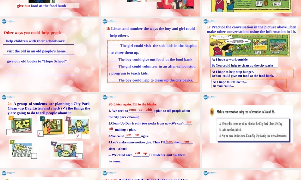 八年级英语下册 Unit 2 I’ll help to clean up the city parks Section A教学课件 .ppt