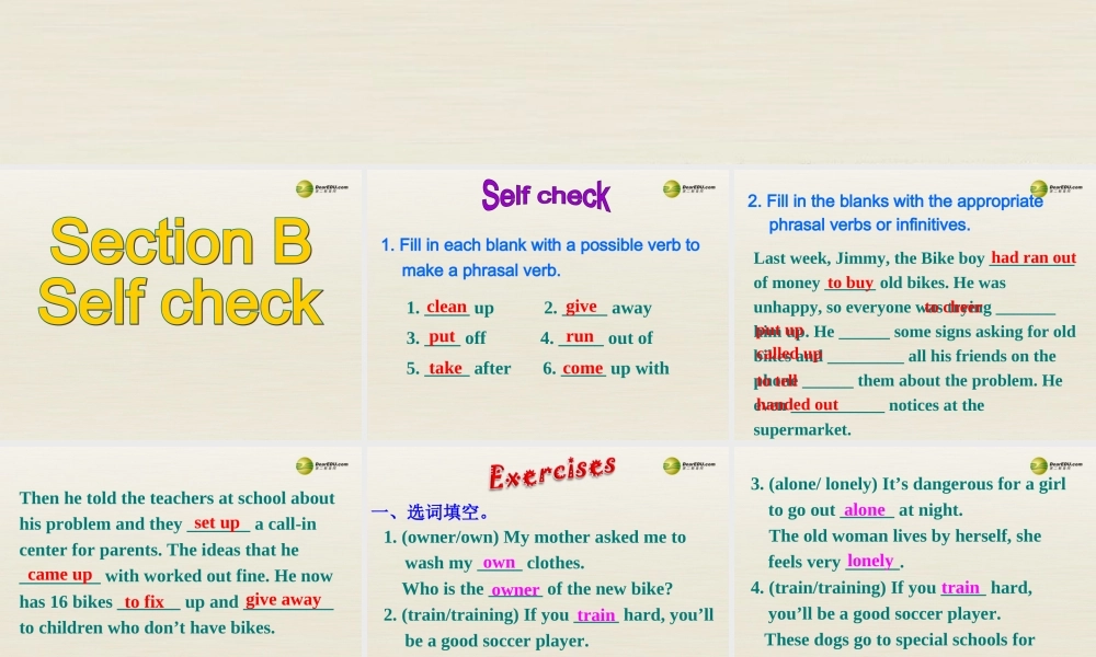 八年级英语下册 Unit 2 I’ll help to clean up the city parks Section B Self check课件 .ppt