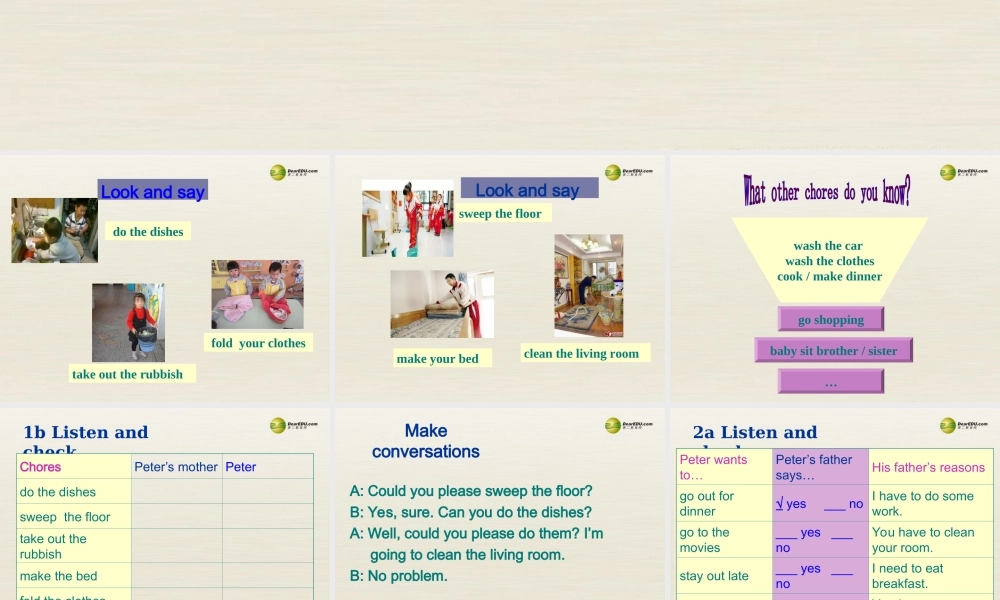 八年级英语下册 Unit 3 Could you please clean your room Period 1课件 .ppt