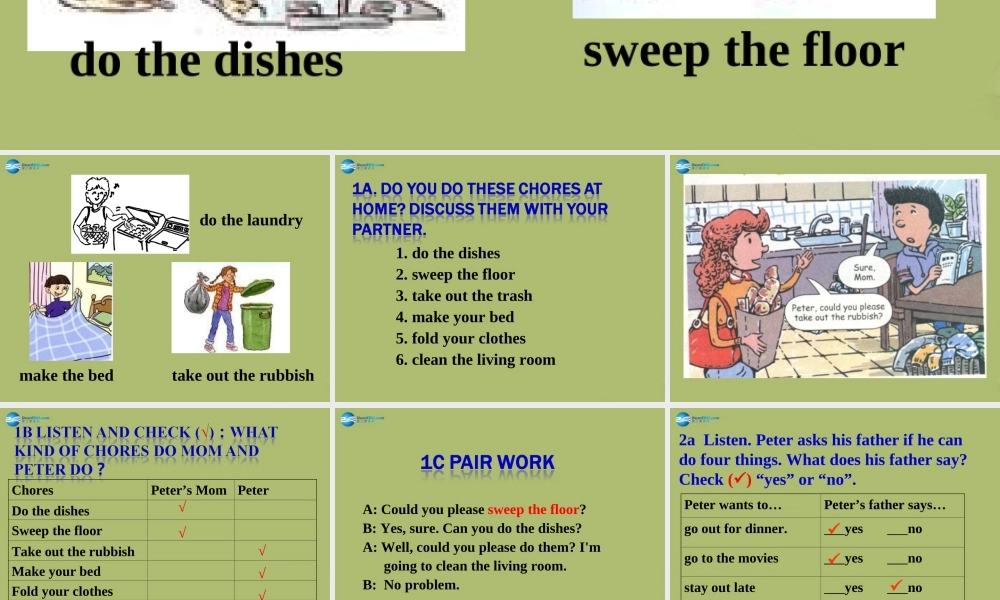 八年级英语下册 Unit 3 Could you please clean your room Section A课件1 .ppt