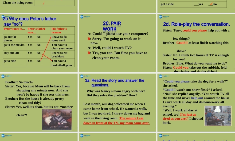 八年级英语下册 Unit 3 Could you please clean your room Section A课件1 .ppt