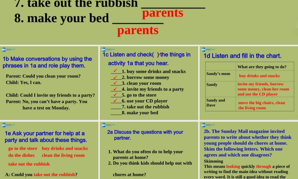 八年级英语下册 Unit 3 Could you please clean your room Section B课件 .ppt