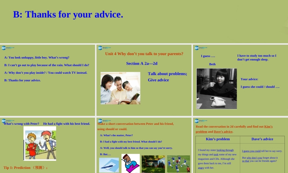 八年级英语下册 Unit 4 Why don't you talk to your parents Section A课件 .ppt