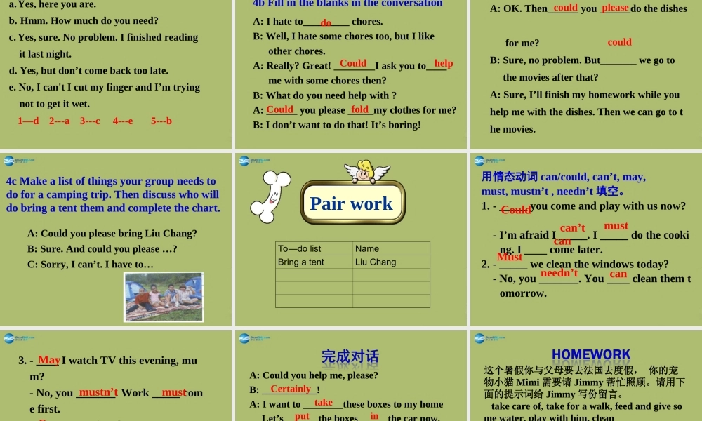 八年级英语下册 Unit 3 Could you please clean your room Section A课件2 .ppt