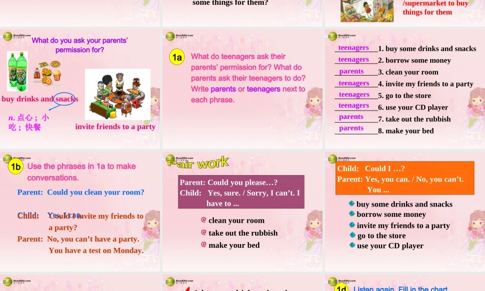 八年级英语下册 Unit 3 Could you please clean your room？Section B(1a-2e)精品课件 .ppt