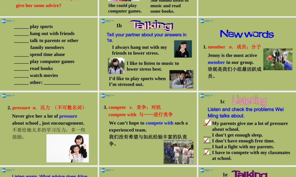 八年级英语下册 Unit 4 Why don't you talk to your parents Section B课件 .ppt