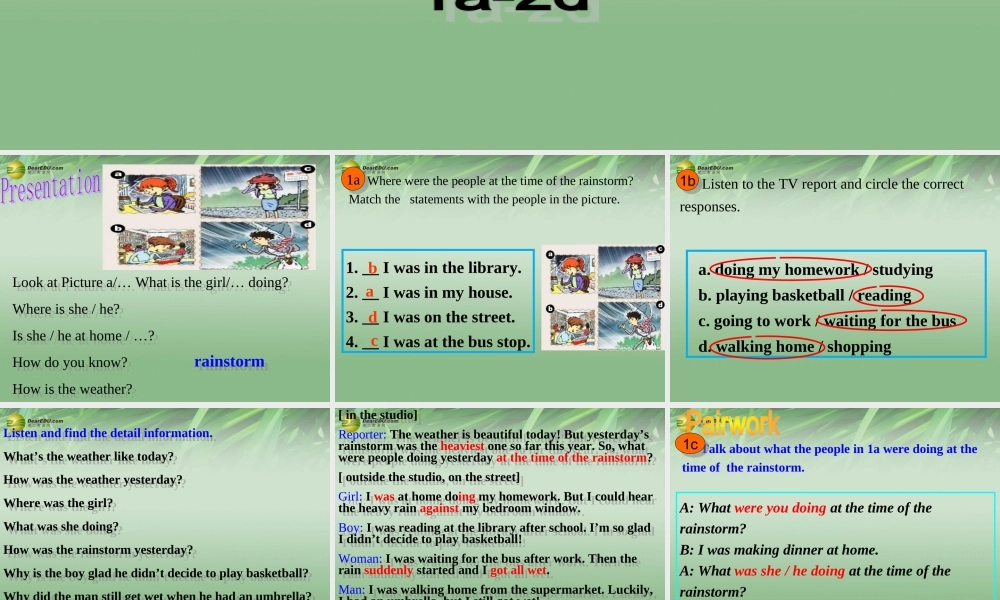 八年级英语下册 Unit 5 What were you doing when the rainstorm came（Section A1）课件 .ppt