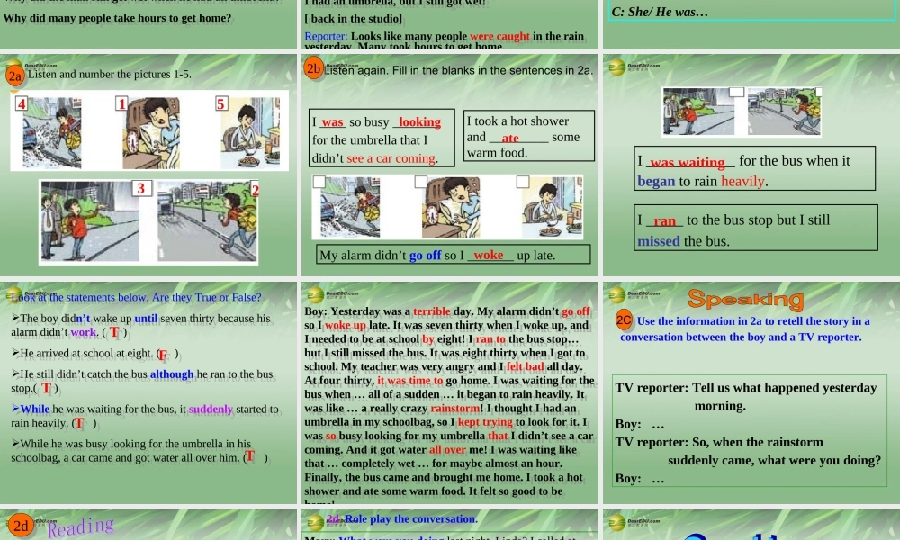 八年级英语下册 Unit 5 What were you doing when the rainstorm came（Section A1）课件 .ppt