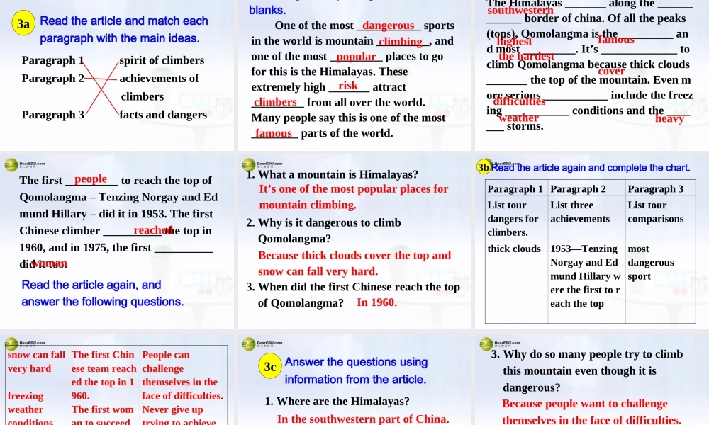 八年级英语下册 Unit 7 What’s the highest mountain in the world？Section A(3a-3c)精品课件 .ppt