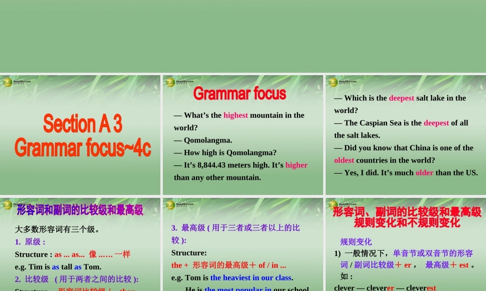 八年级英语下册 Unit 7 What’s the highest mountain in the world？Section A(Grammar Focus-4c)精品课件 .ppt