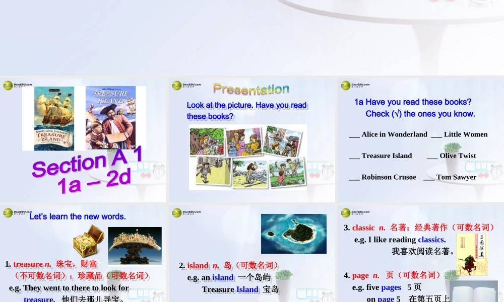 八年级英语下册 Unit 8 Have you read Treasure Island yet？Section A(1a-2d)精品课件 .ppt