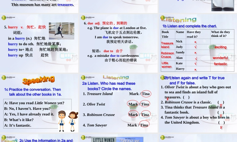 八年级英语下册 Unit 8 Have you read Treasure Island yet？Section A(1a-2d)精品课件 .ppt