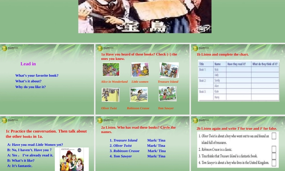 八年级英语下册 Unit 8 Have you read Treasure Island yet Section A课件 .ppt