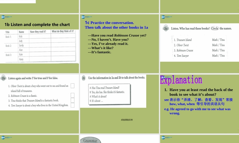 八年级英语下册 Unit 8 Have you read Treasure Island yet课件2 .ppt