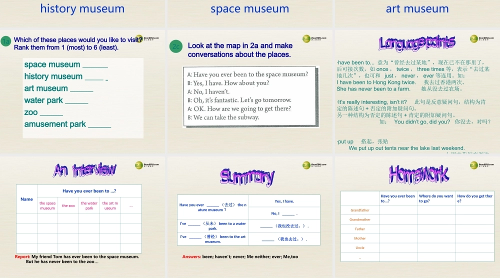 八年级英语下册 Unit 9 Have you ever been to a museum Period 1课件 .ppt