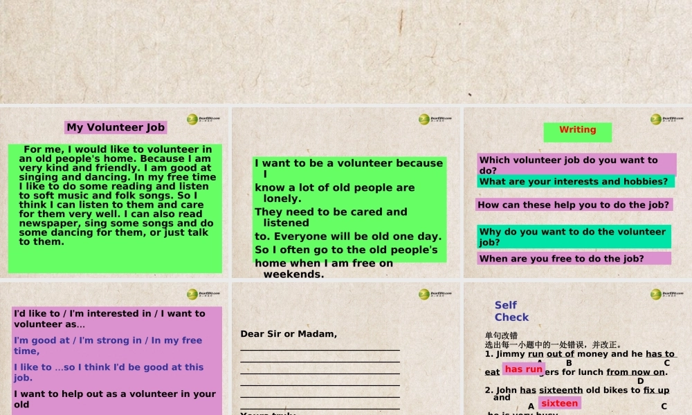 八年级英语下册 Unit2《I’ll help to clean up the city parks》Section B 3a-3b（含Self Check）课件 .ppt